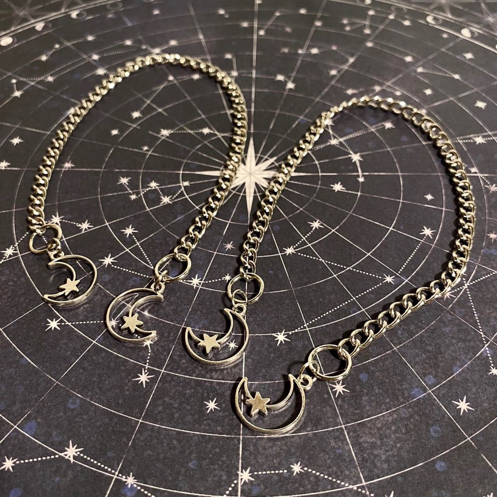 Silver Moon & Star Charm Anklet Chains for Boots & Skates - Picture 2 of 5